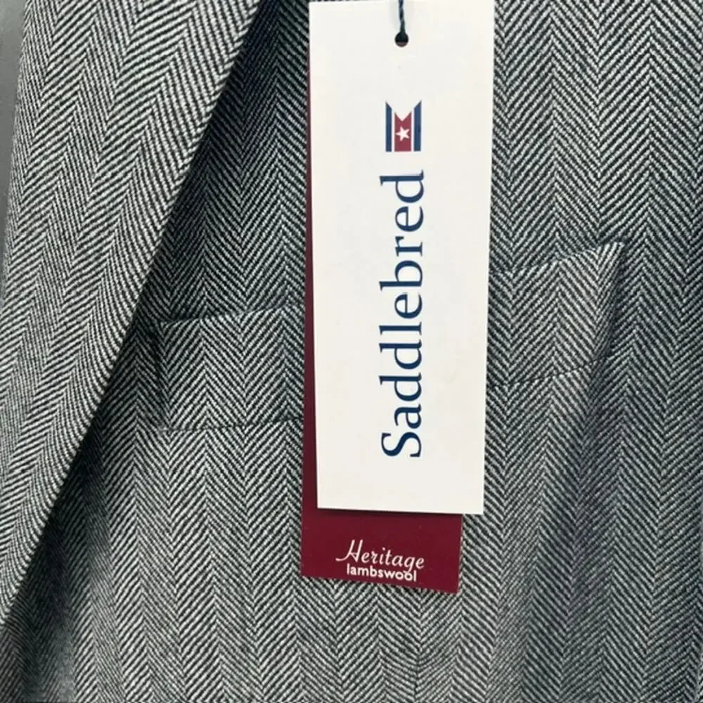 NEW Saddlebred Heritage Lambswool Sport Coat Mens 44R Gray Herringbone Blazer